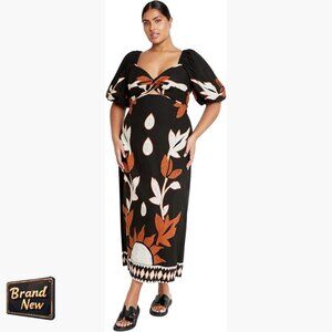 Plus Size Maxi Dress with V-Neck, Elastic Shoulders, Shirred Back